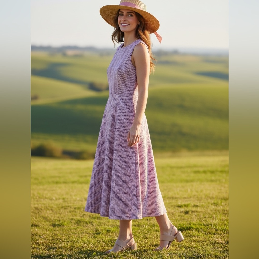 Draper James Pink Seersucker Midi Love Circle Dress Size 2